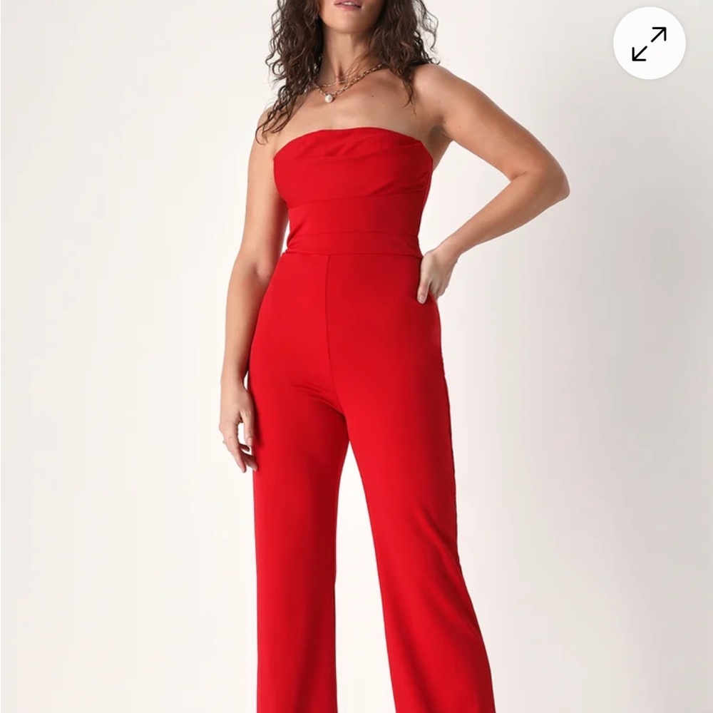 Lulus Elegant Red Strapless Jumpsuit